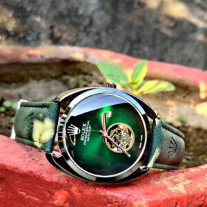 1st Copy Men's Rolex Leather Oval Moon Watch - Chrono Working