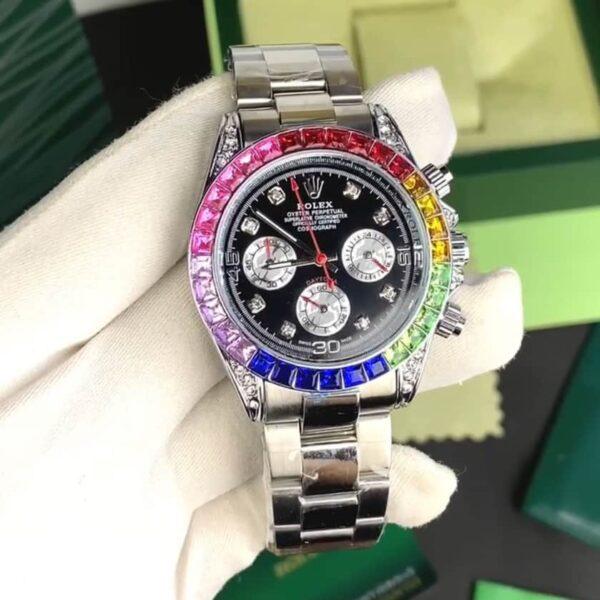 First Copy Rolex Rainbow Daytona Silver Watch for Men (3) First Copy Rolex Rainbow Daytona Silver Watch for Men