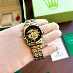 Trendy Rolex Auto Gold-TT-Black Watch (APS86)