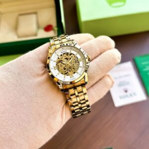 Trendy Rolex Auto Gold-TT-White Watch (APS89)
