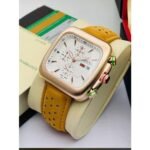 Gucci Chronograph Yellow Leather Edition Watch For Men (SG261)