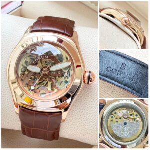 Corum Watch Brown Leather Rose Gold Automatic Watch For Men (SG339)