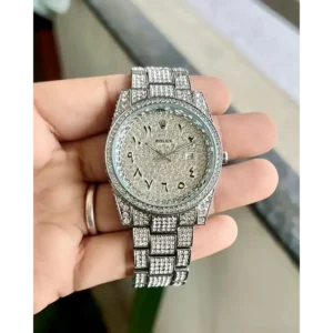 Trendy Rolex Arabic Silver Diamond Watch For Men (SHH04699)